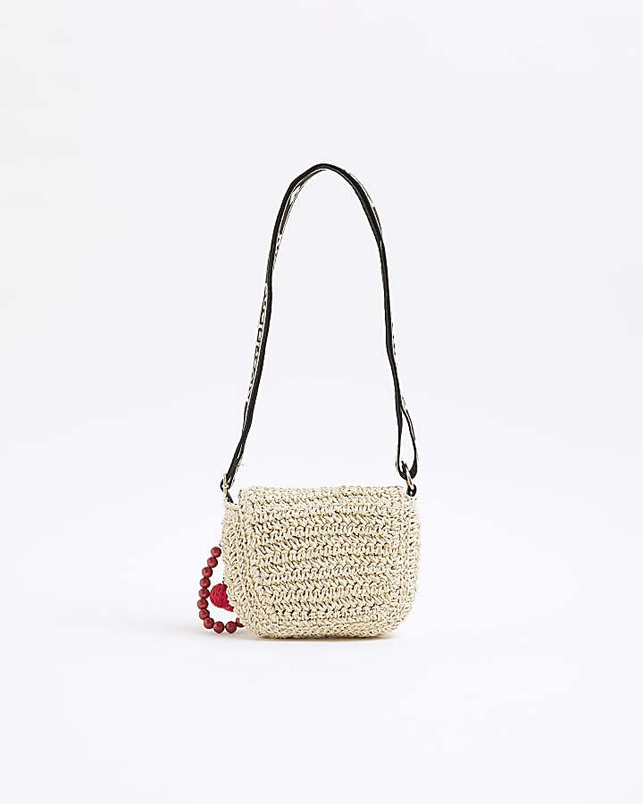 Girls Beige RI Raffia Cross Body Bag