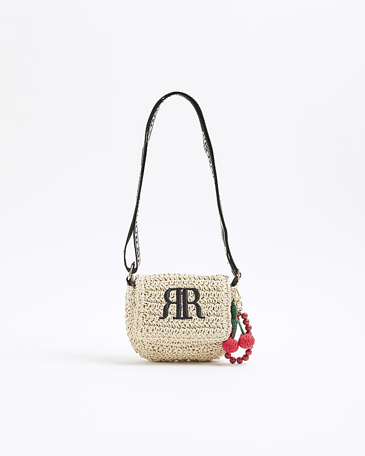 Girls Beige RI Raffia Cross Body Bag