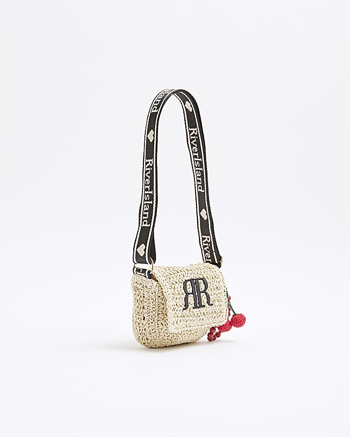 Girls Beige RI Raffia Cross Body Bag