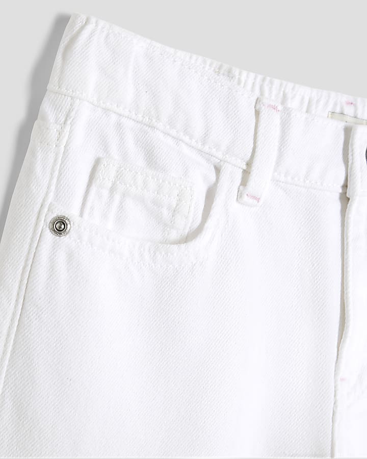 Girls White Denim Wide Leg Jeans