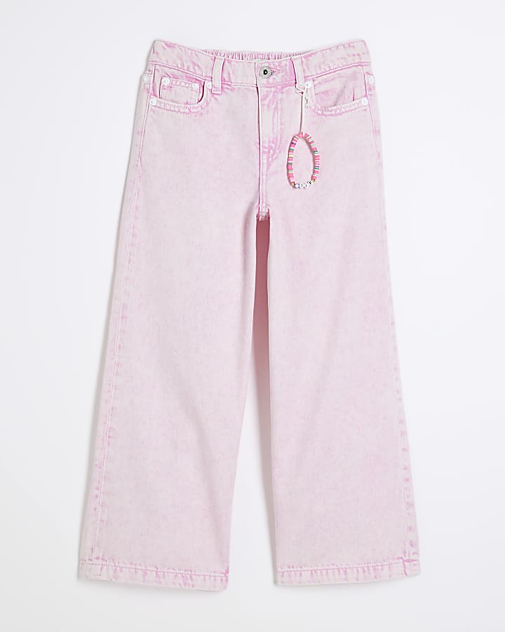 Girls Pink Wide Leg Jeans