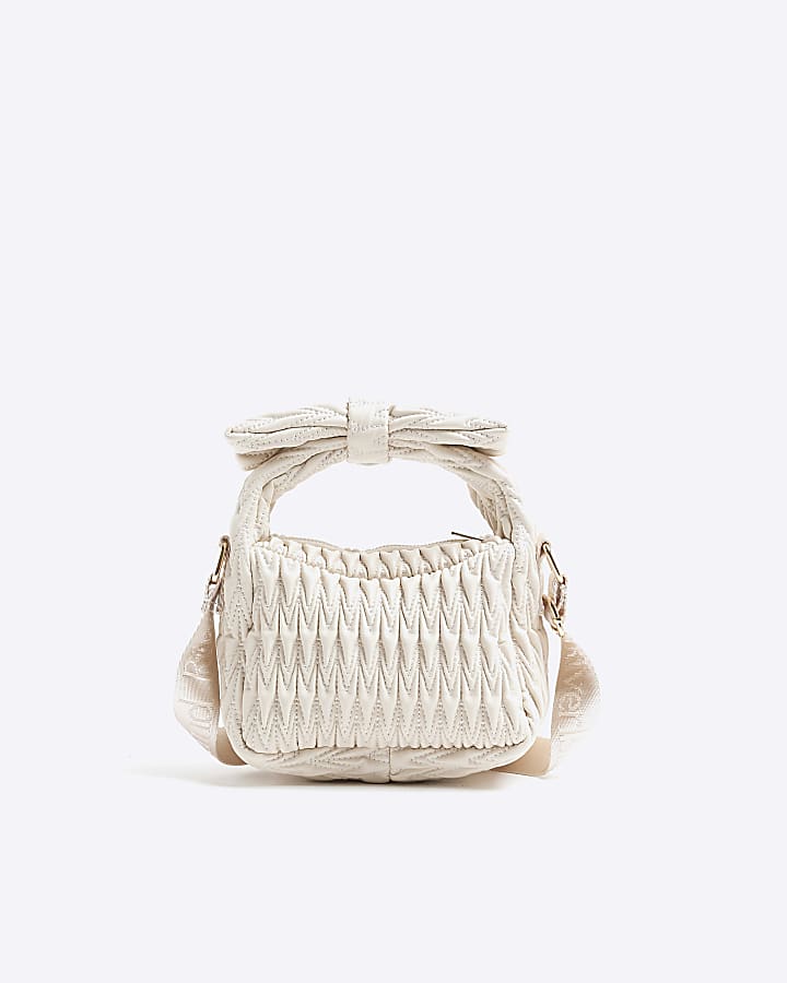 Girls Cream Ruched Bow Handle Cross Body Bag