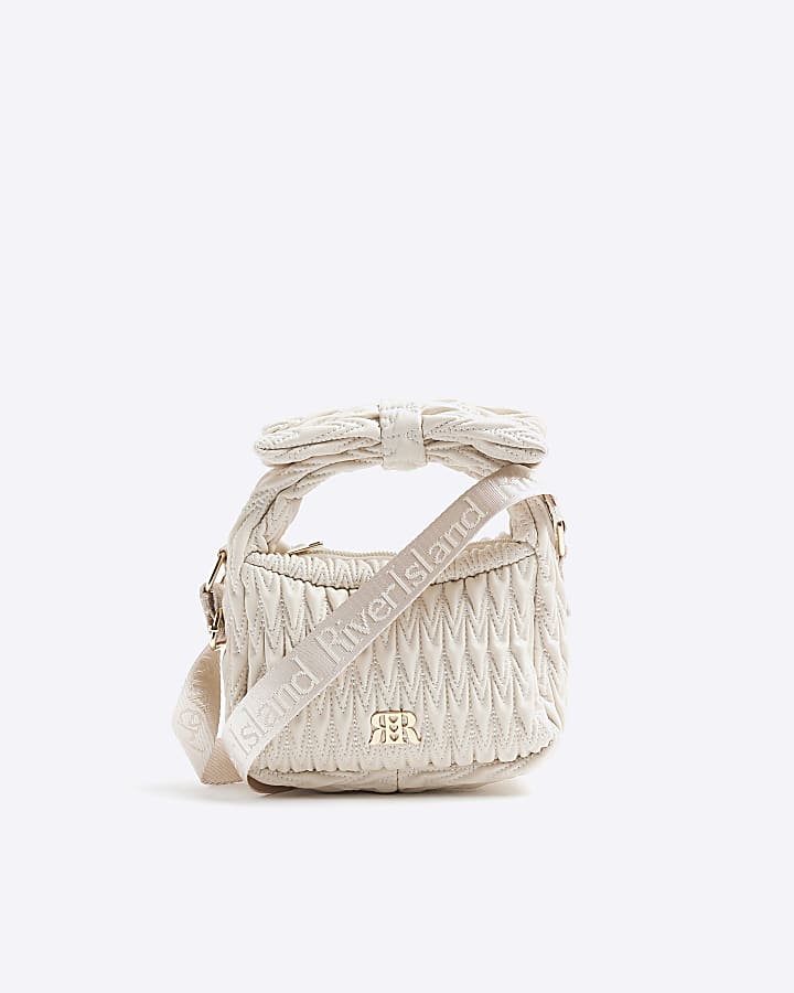 Girls Cream Ruched Bow Handle Cross Body Bag