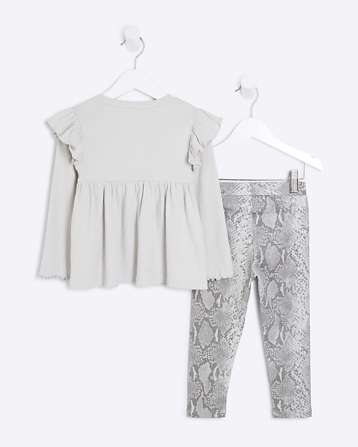 Mini Girls Grey Snake Top & Trousers Set