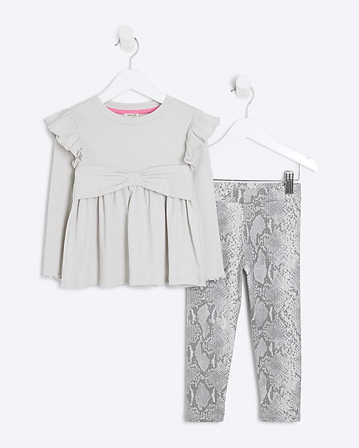 Mini Girls Grey Snake Top & Trousers Set