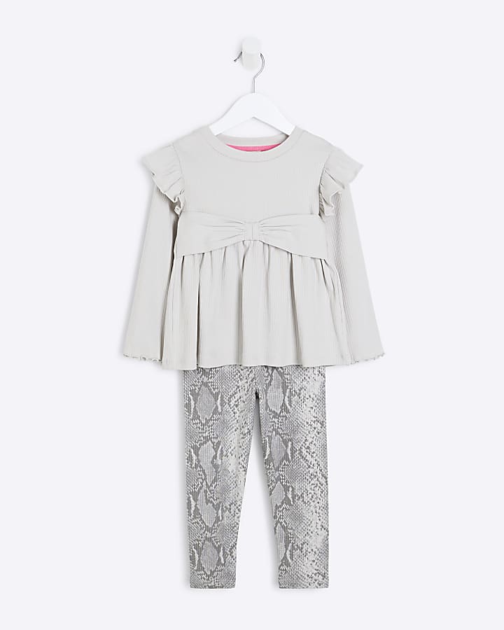 Mini Girls Grey Snake Top & Trousers Set