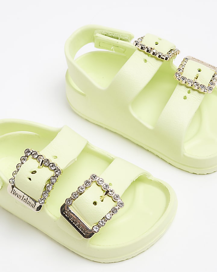 Mini Girls Green Double Buckle Sandals