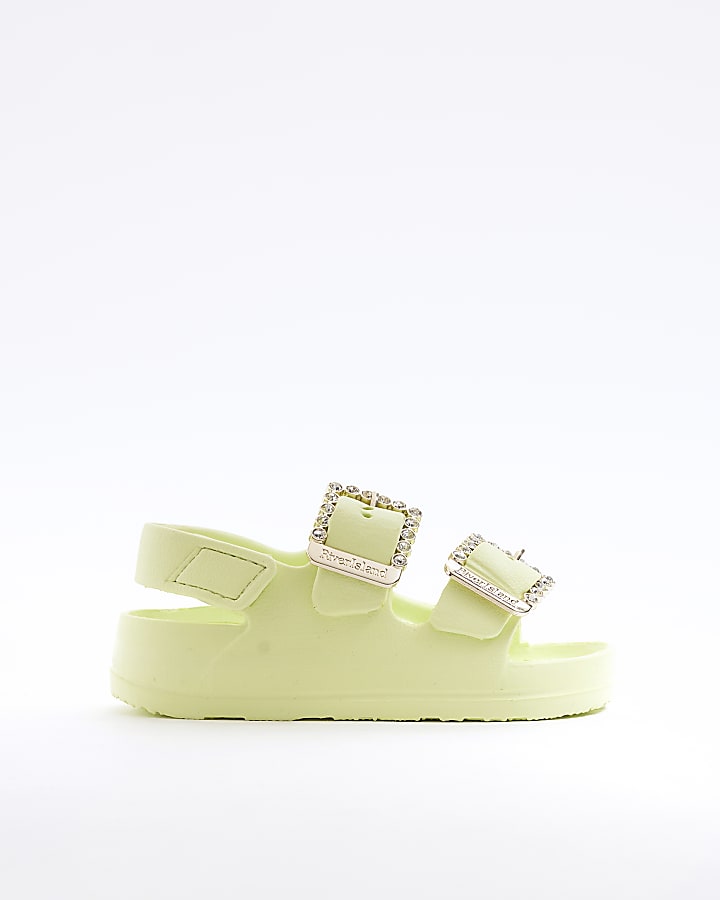 Mini Girls Green Double Buckle Sandals