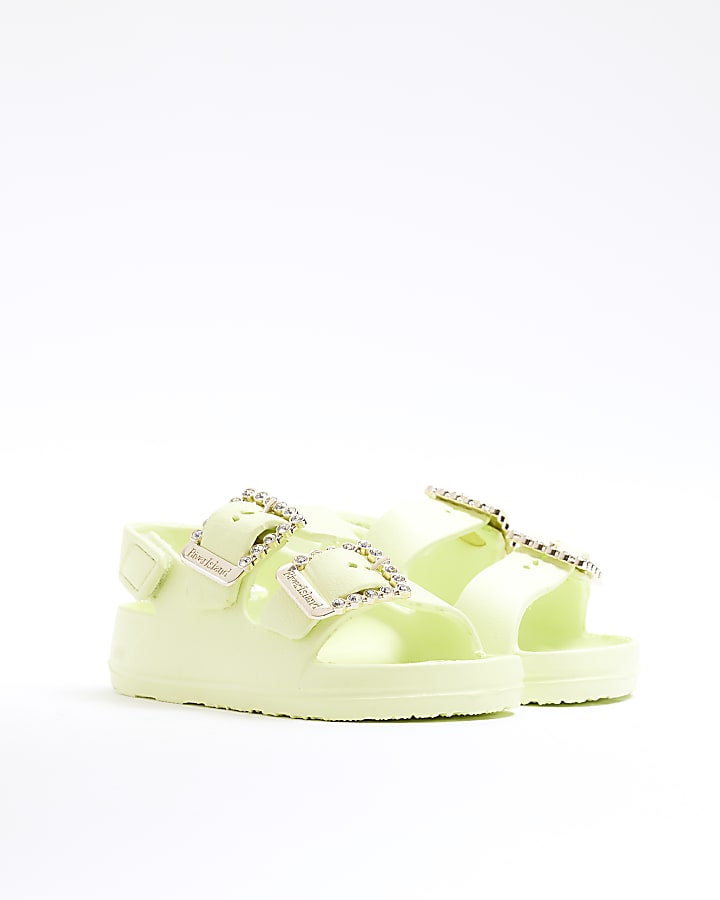 Mini Girls Green Double Buckle Sandals