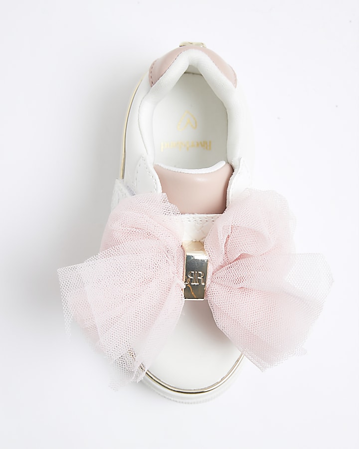 Mini Girls White Bow Velcro Trainers