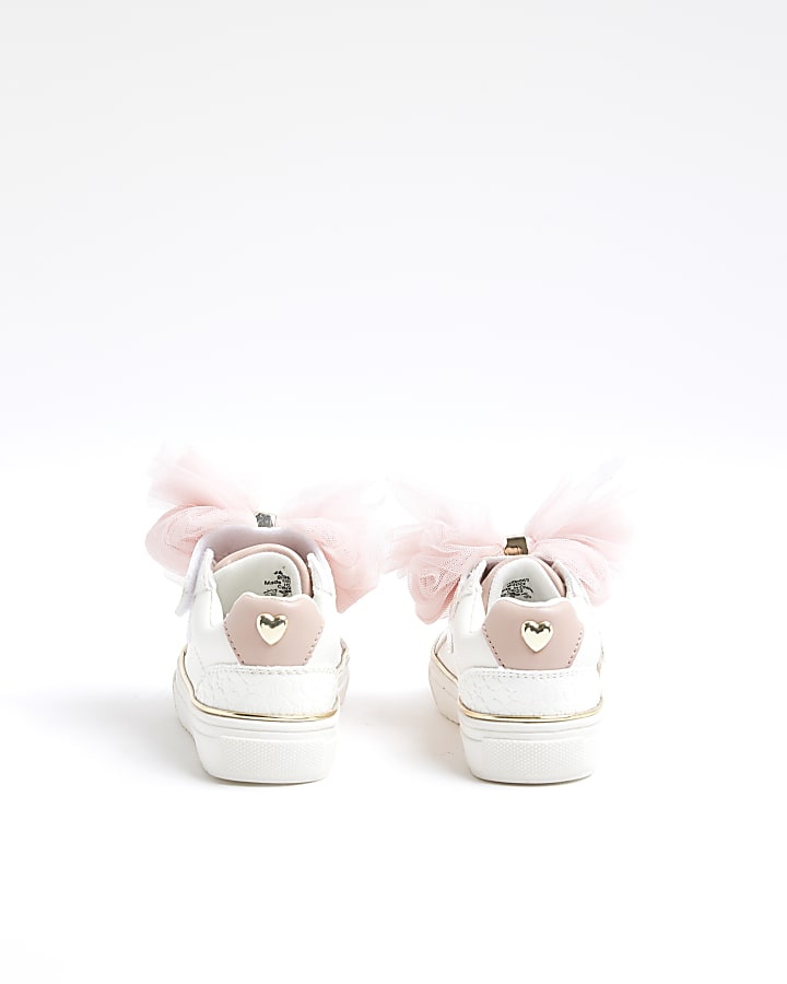 Mini Girls White Bow Velcro Trainers