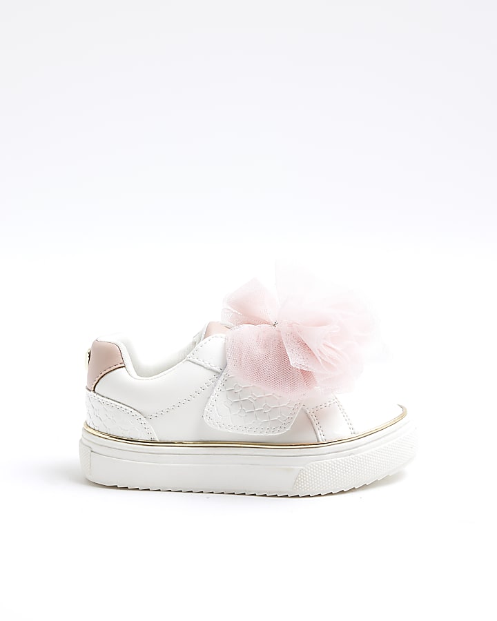 Mini Girls White Bow Velcro Trainers