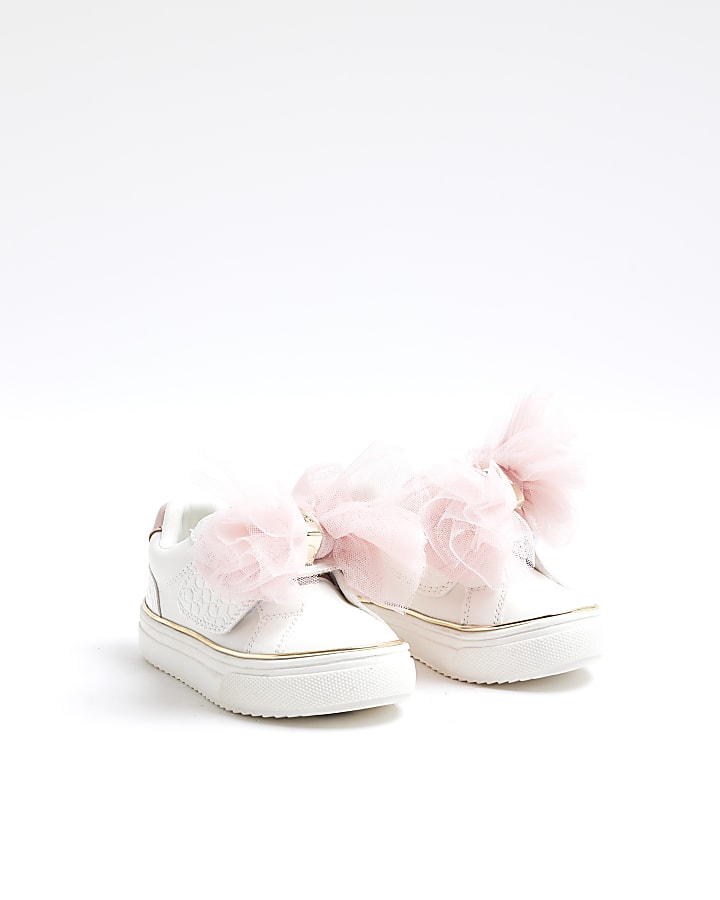 Mini Girls White Bow Velcro Trainers