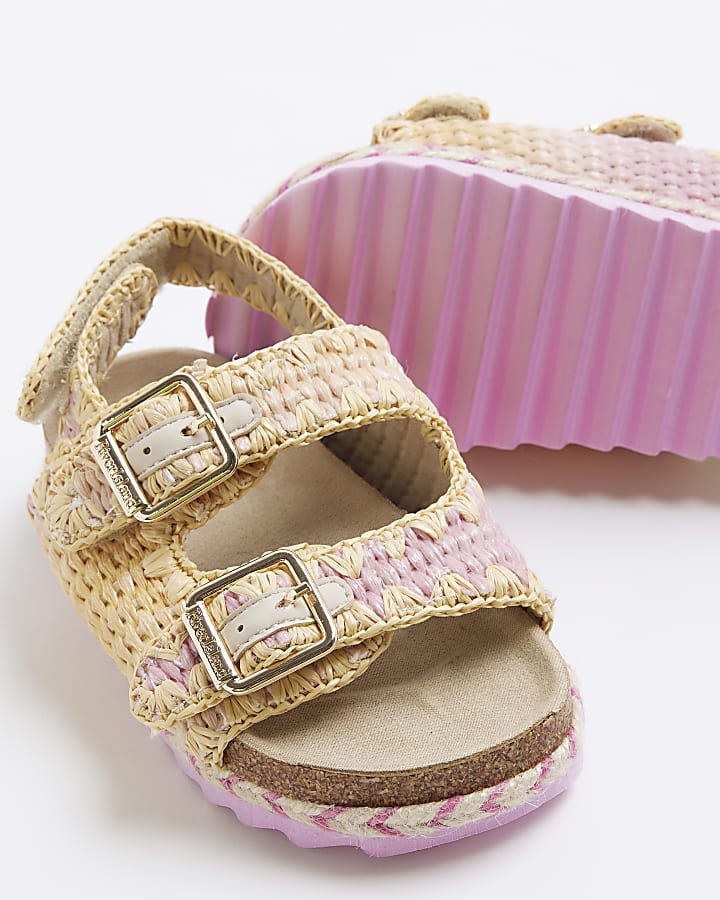 Mini Girls Pink Ombre Raffia Sandals