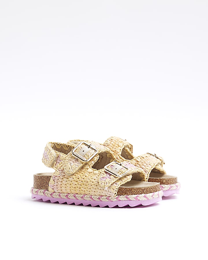 Mini Girls Pink Ombre Raffia Sandals