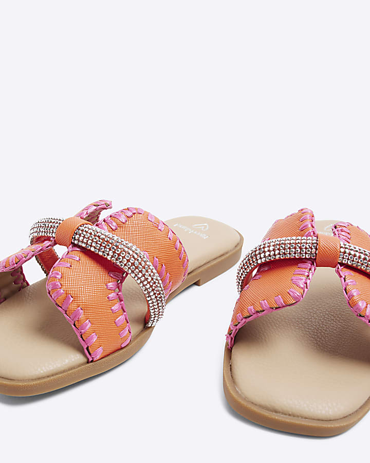 Girls Orange Whipstitch Sandals