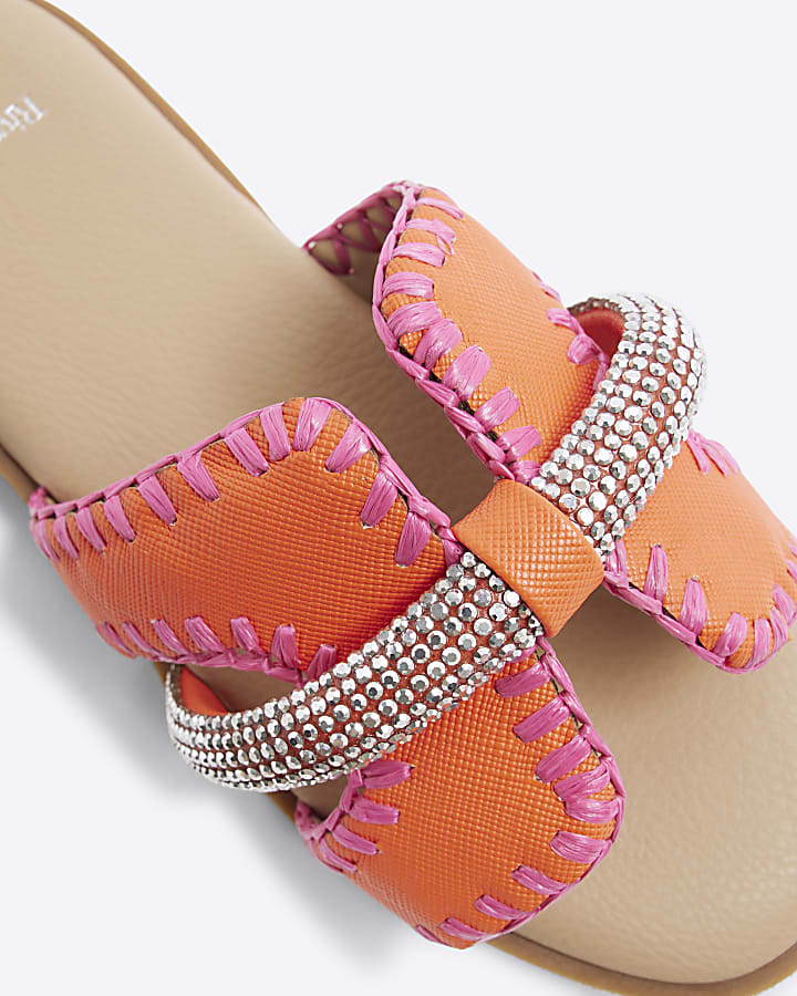 Girls Orange Whipstitch Sandals