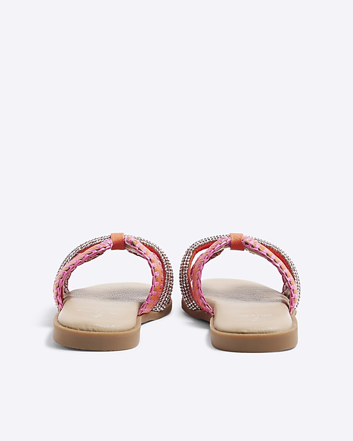 Girls Orange Whipstitch Sandals