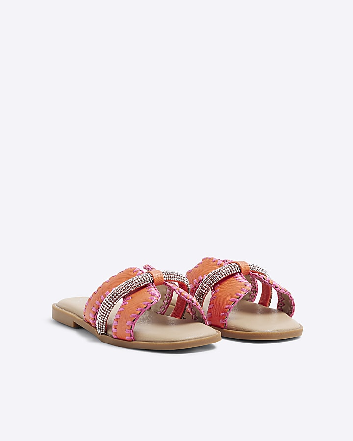 Girls Orange Whipstitch Sandals