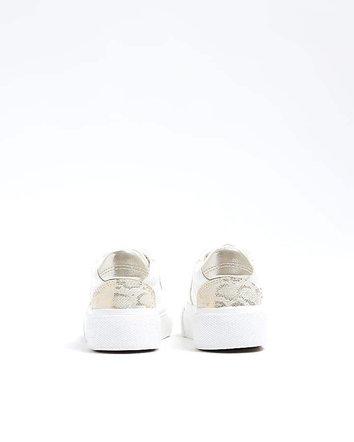 Girls White Faux Leather Snake Stud Trainers