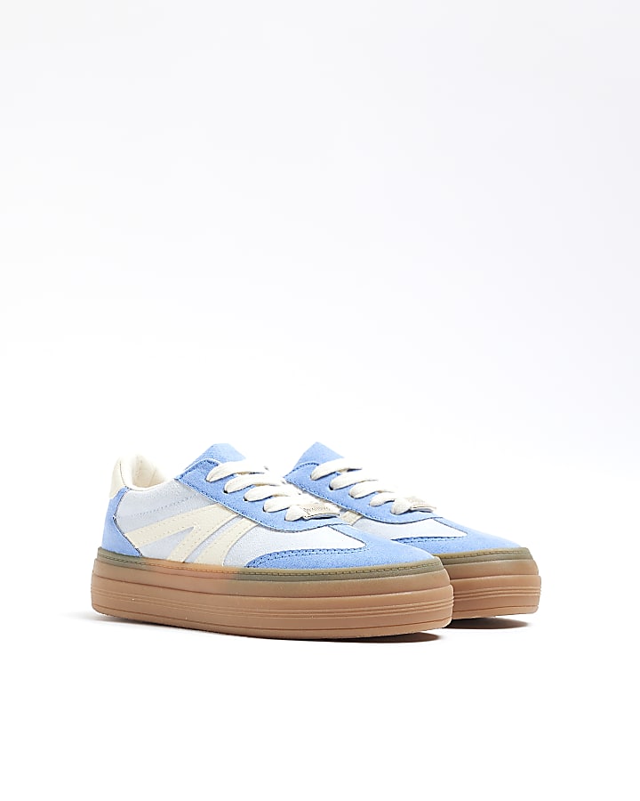 Girls Blue Suedette Lace Trainers