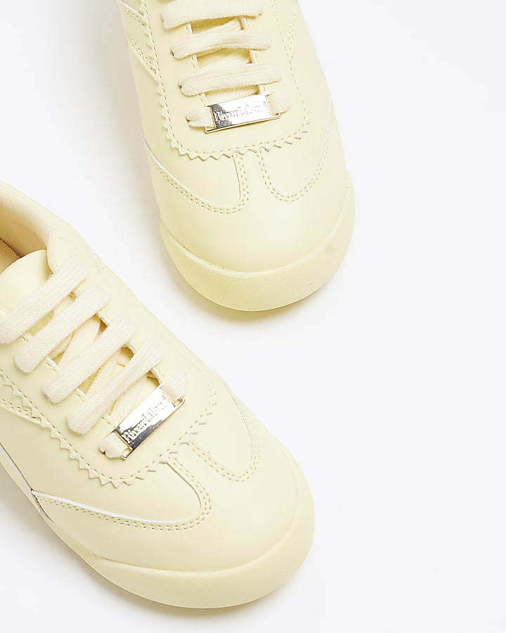 Girls Yellow Faux Leather Lace Trainers