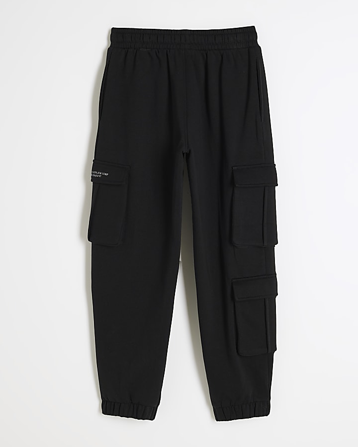 Boys Black Cargo Joggers