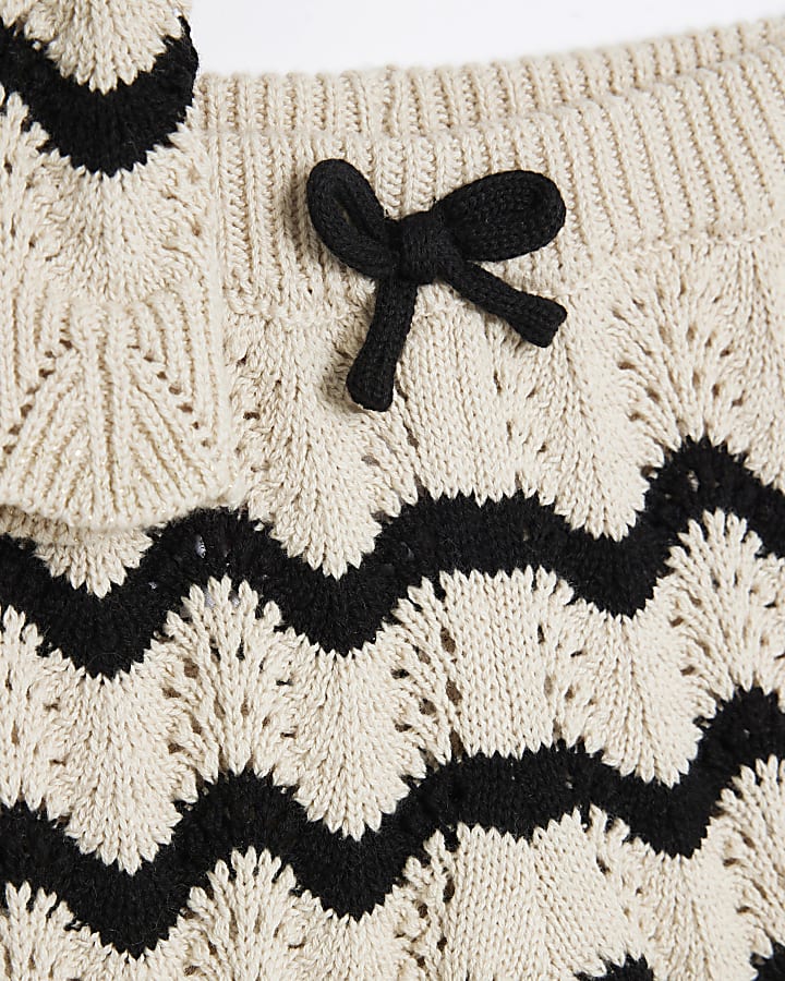 Baby Girls Black Striped Crochet Top Set