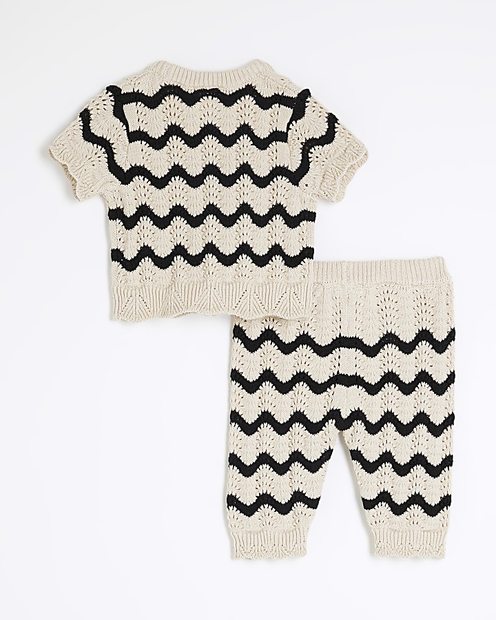 Baby Girls Black Striped Crochet Top Set