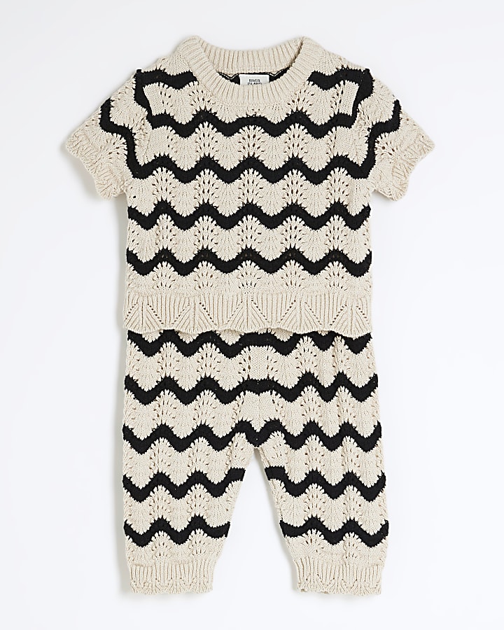 Baby Girls Black Striped Crochet Top Set