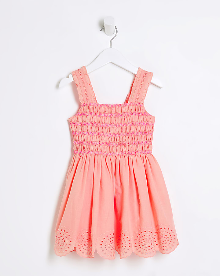 Mini Girls Coral Broidery Bubble Hem Dress