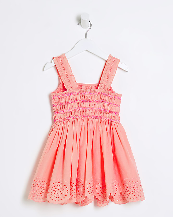 Mini Girls Coral Broidery Bubble Hem Dress