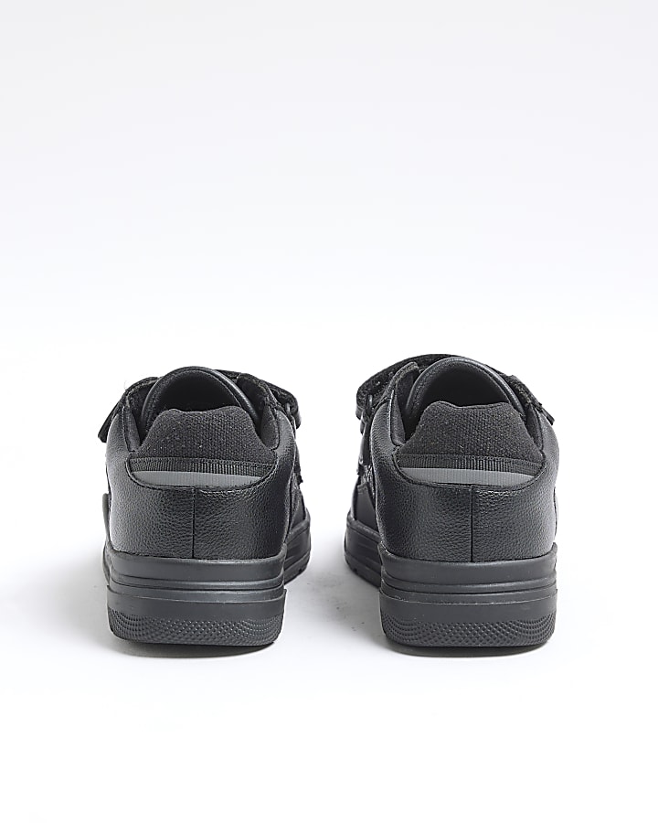 Boys Black Faux Leather Velcro Trainers