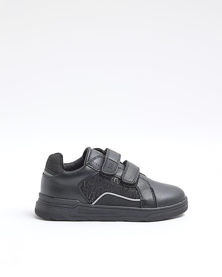 Boys Black Faux Leather Velcro Trainers