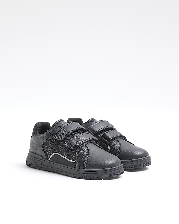 Boys Black Faux Leather Velcro Trainers
