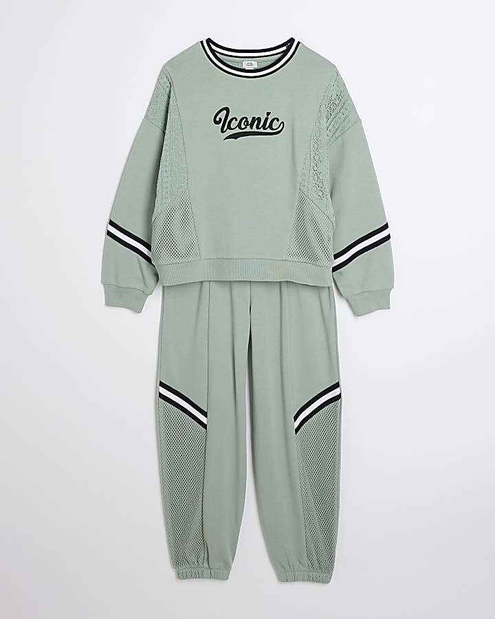 Girls Green Lace Iconic Sweatshirt Set