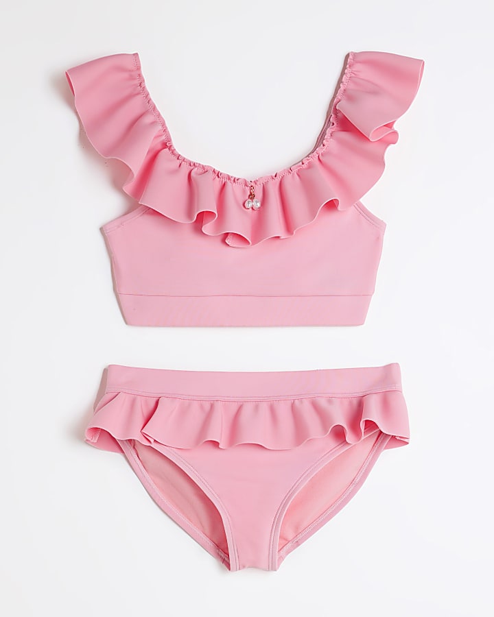 Pink Frill Shoulder Bikini Set