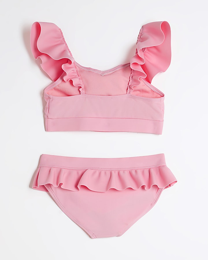 Pink Frill Shoulder Bikini Set