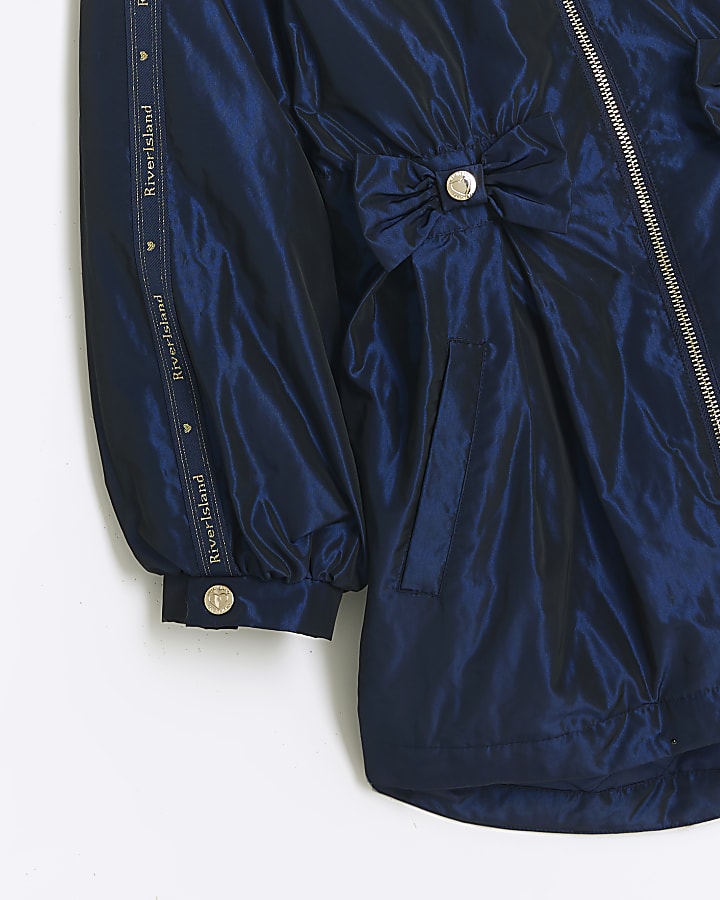 Girls Navy Cinched Frill Raincoat