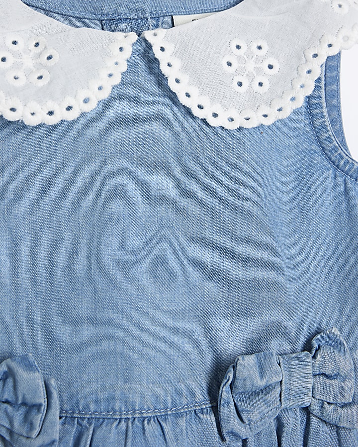 Baby Girls Blue Chambray Collar Blouse Set