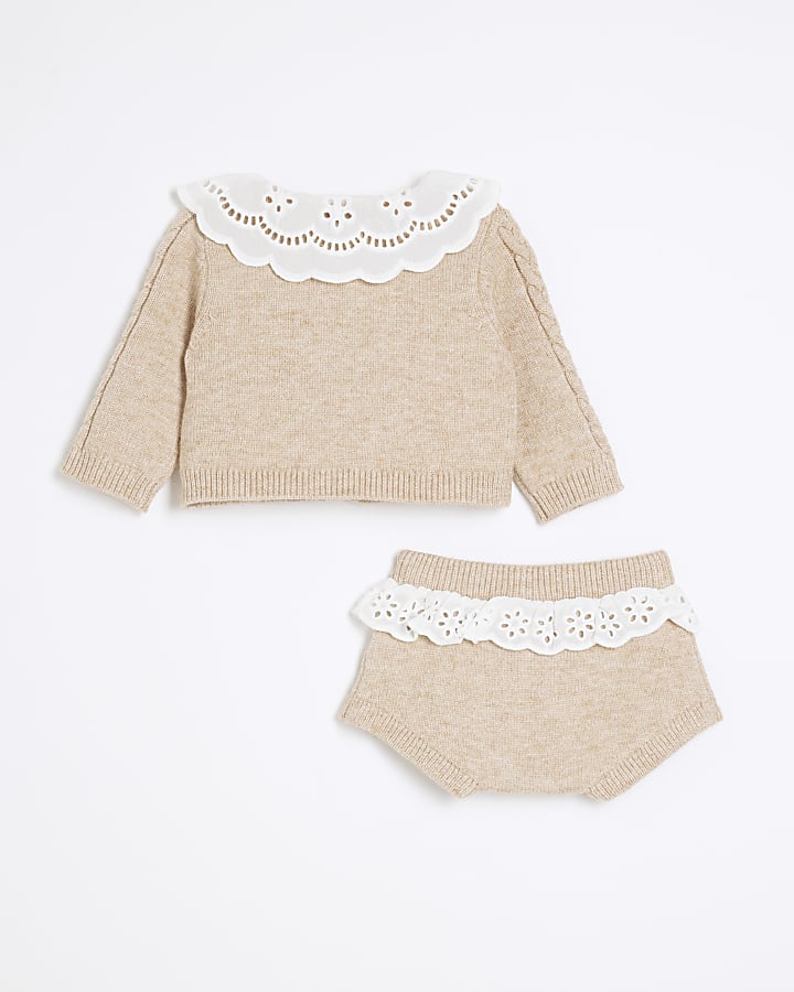 Baby Girls Beige Knitted Bloomer Set