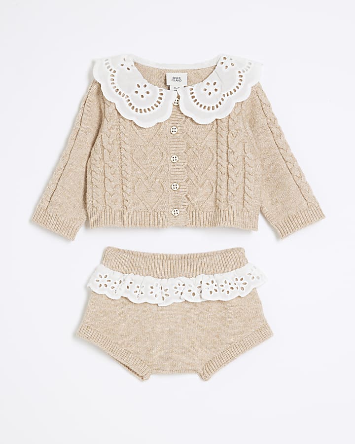 Baby Girls Beige Knitted Bloomer Set