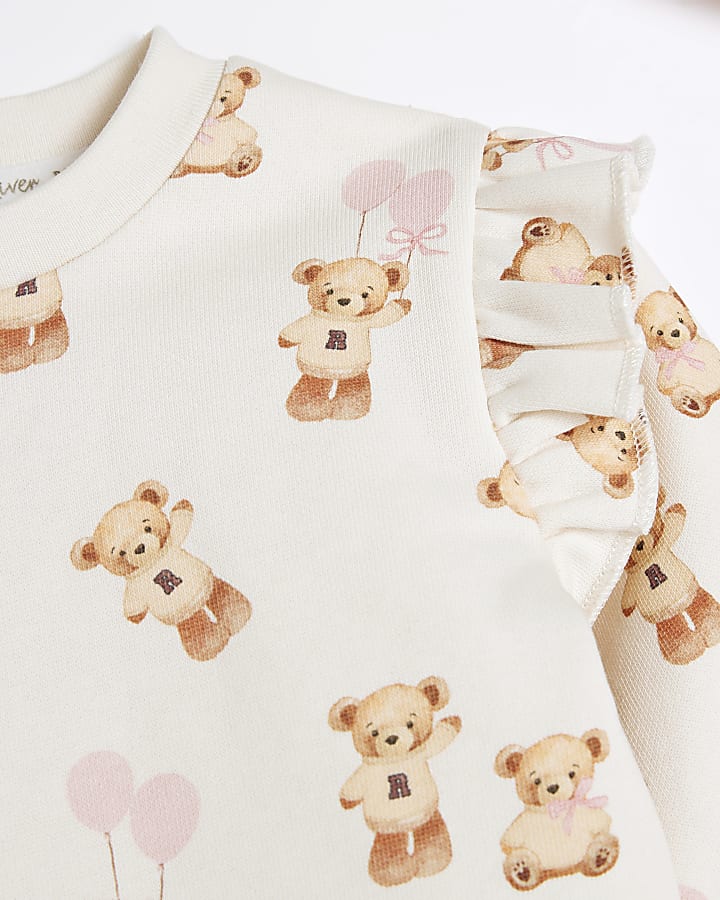 Baby Girls Cream Bear Balloon Sweatshirt Set