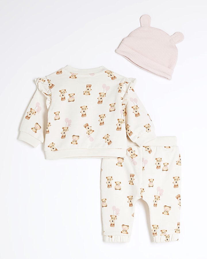 Baby Girls Cream Bear Balloon Sweatshirt Set