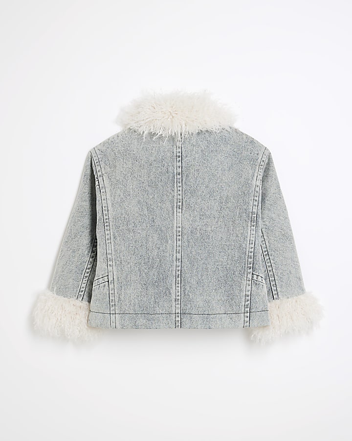 Girls Blue Faux Fur Trimmed Denim Jacket