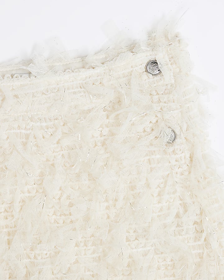 Girls Cream Textured Skirt