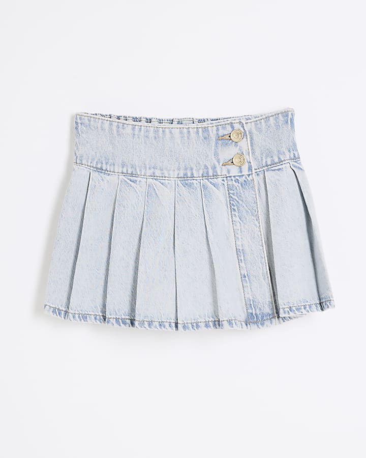 Girls Blue Denim Pleated Skort