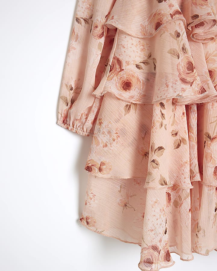 Girls Pink Chiffon Floral Dress