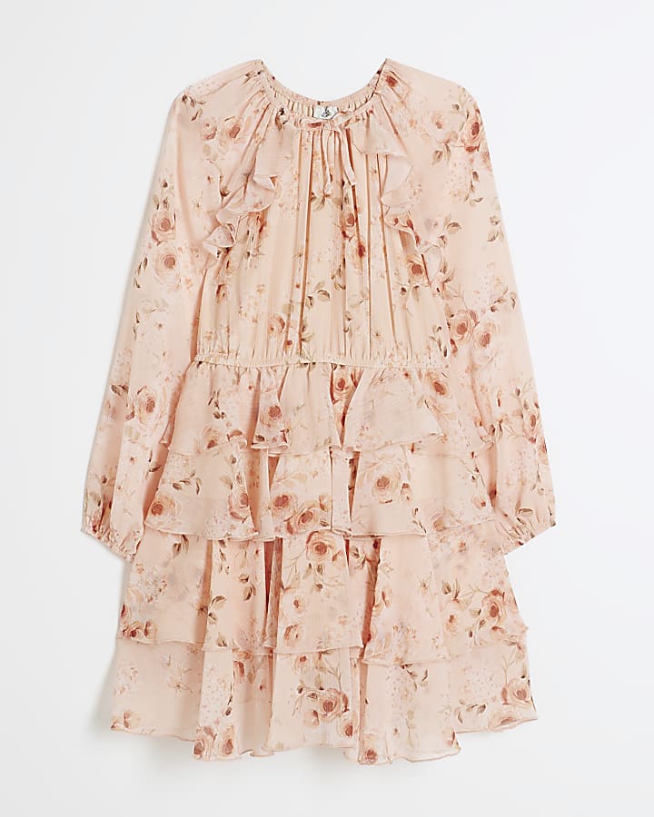 Girls Pink Chiffon Floral Dress