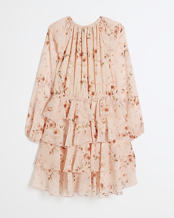 Girls Pink Chiffon Floral Dress